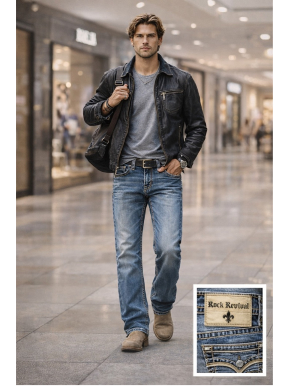 Rock Revival Jeans Men's 33 Dan Straight Heavy Stitch Y2K Fleur Streetwear Blue